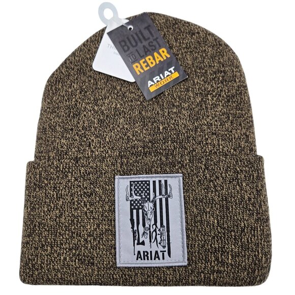 Ariat Men's Rebar Cap US Flag Outdoors Patch Insulated Beanie Acrylic Dark Brown - Picture 1 of 8